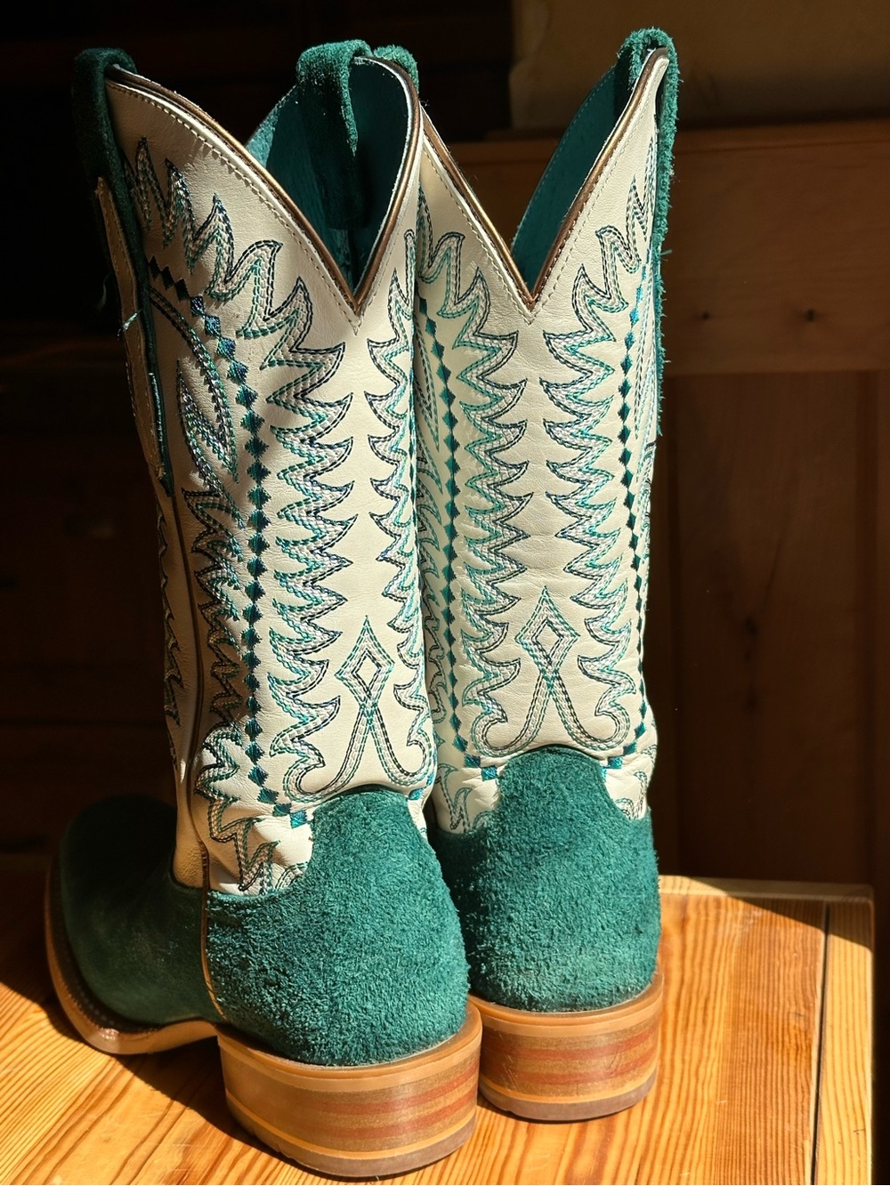 Women’s turquoise rough out cowboy boots - Picture 2 of 3